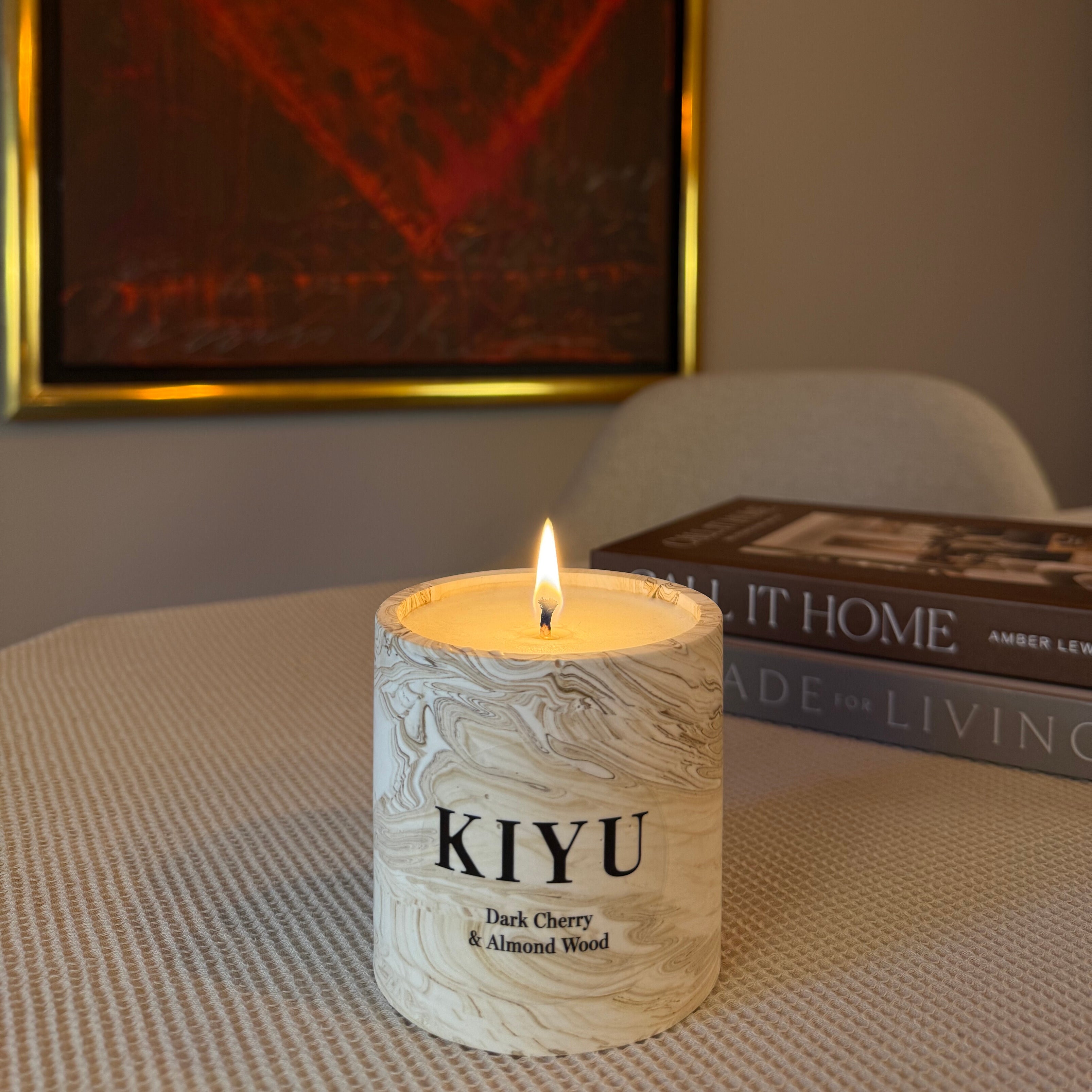 Dark Cherry & Almond Wood Duftkerze - Marmoriert